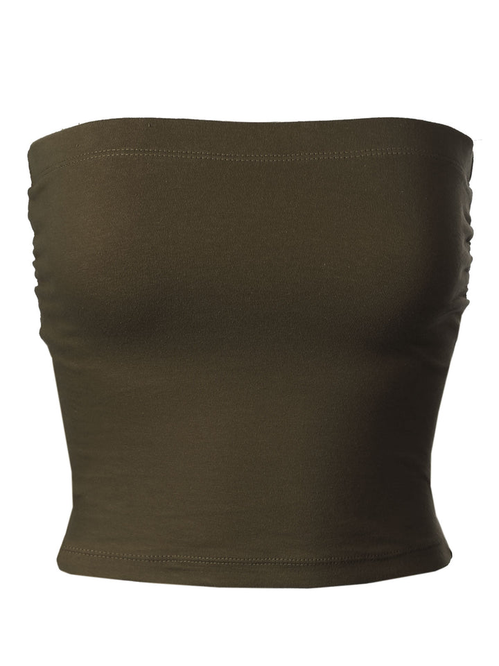 Solid Casual Summer Side Shirring Scrunched Double Layered Tube Top