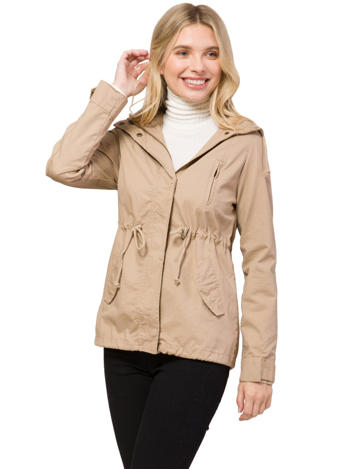 Drawstring Waist Hooded Utility Jacket