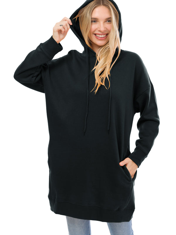Casual Long Sleeve Fleece Hoodie Fall Sweatshirts Hooded Pullover Tunic