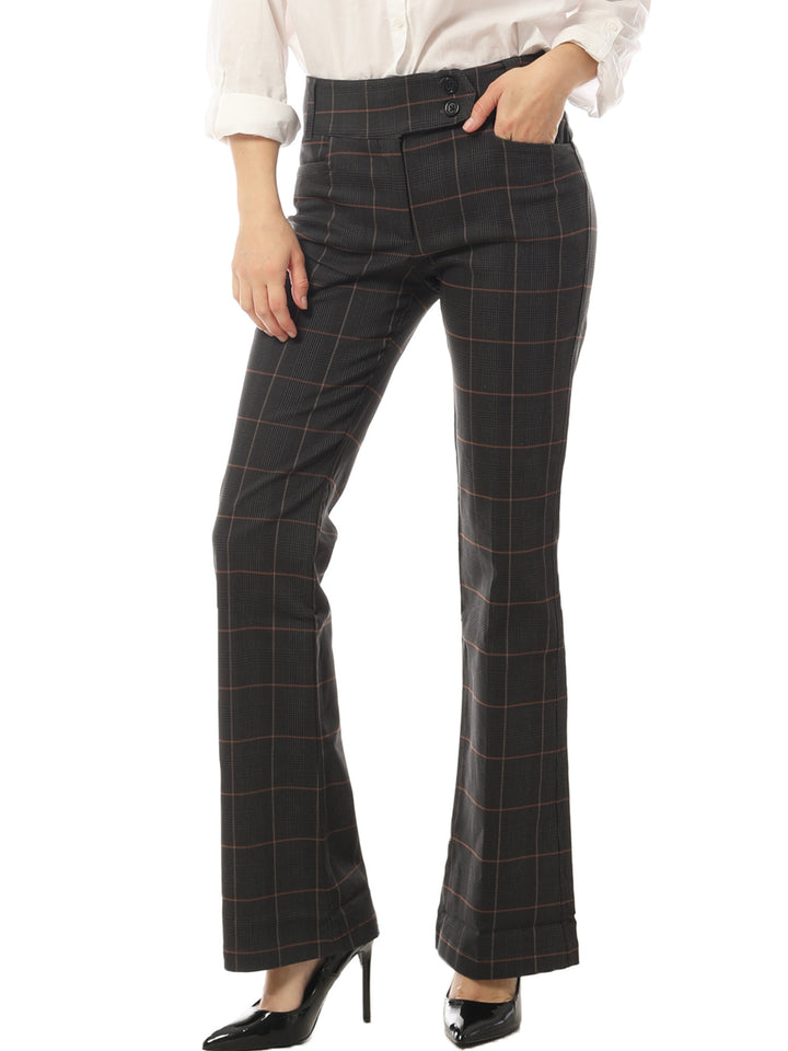 Double Button Plaid Bootcut Dress Pants