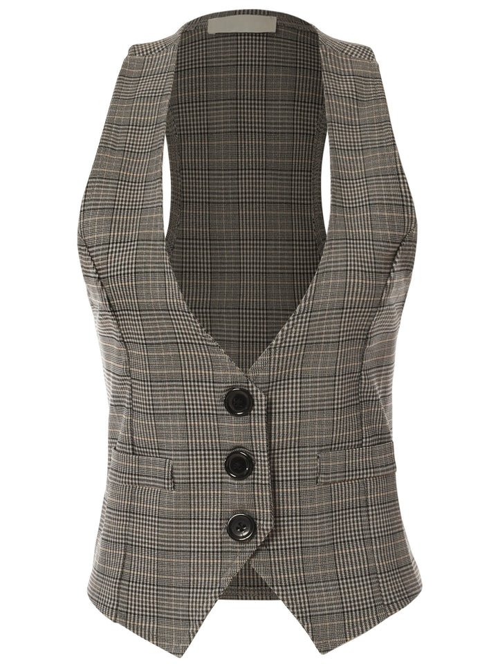 Slim Plaid Racerback Tuxedo Vest