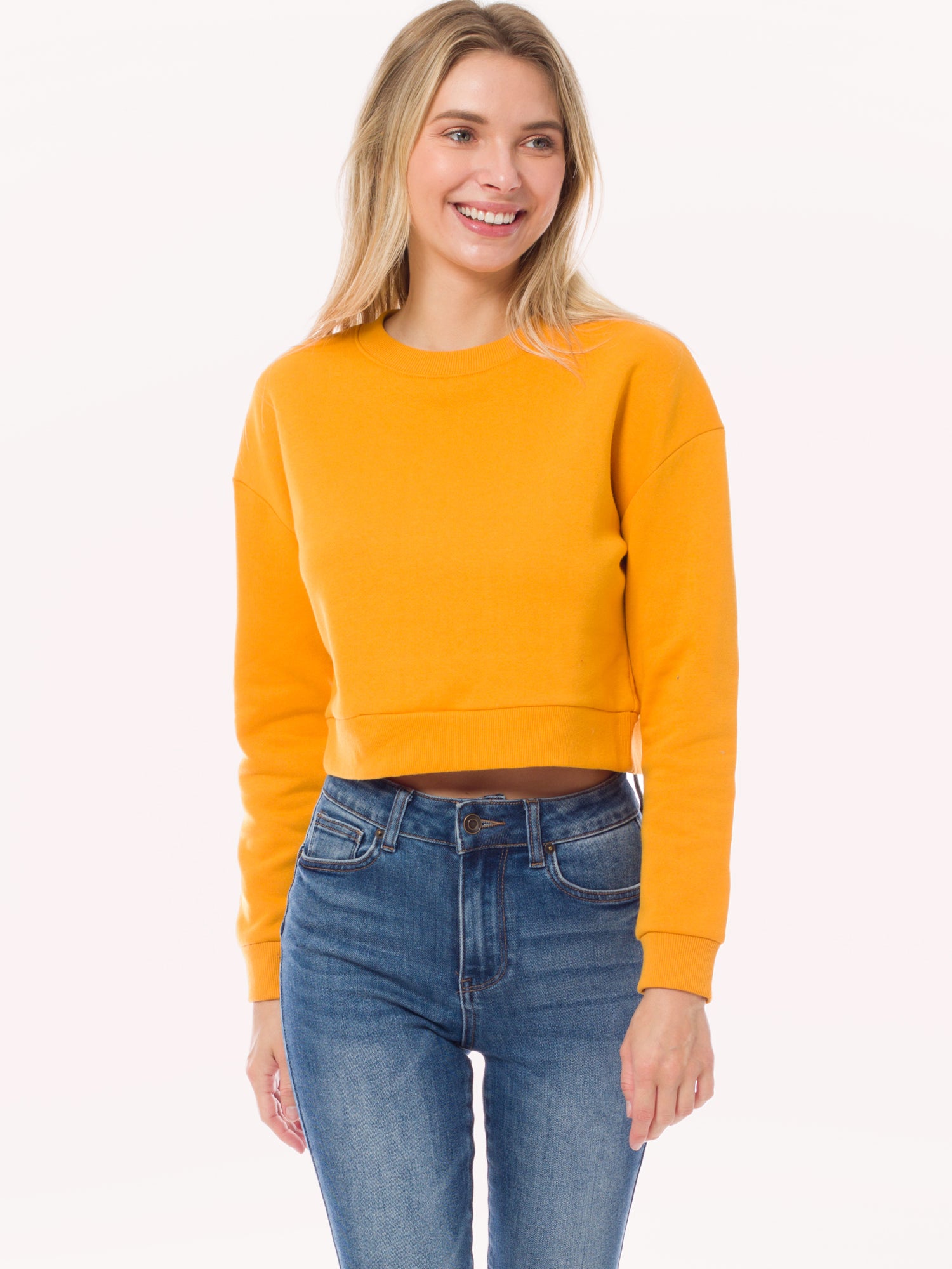 Cropped Fleece Long Sleeve Crewneck Sweatshirt Crop Tops