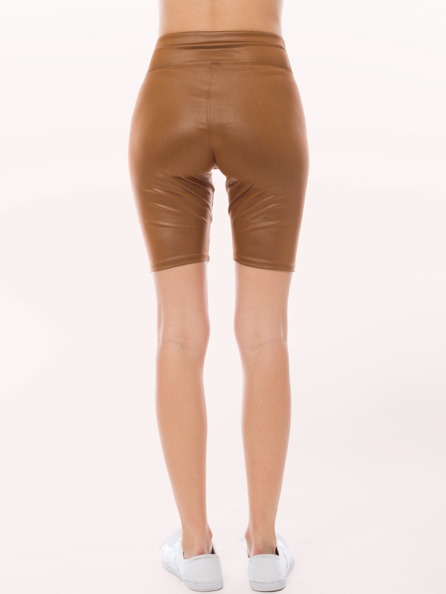 Comfortable Faux Leather Biker Shorts with Stretchy Elastic Band