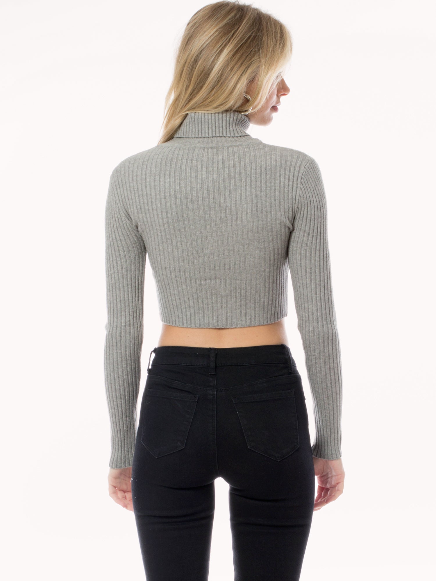Casual Solid Long Sleeve Ribbed Turtle Neck Cropped Sweater