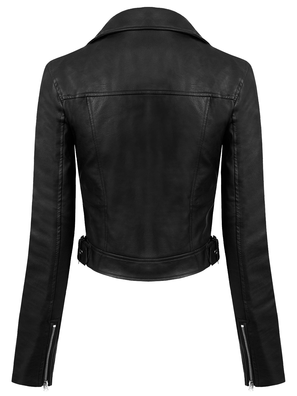 Long Sleeve Zipper Closure Moto Biker Faux Leather Jacket