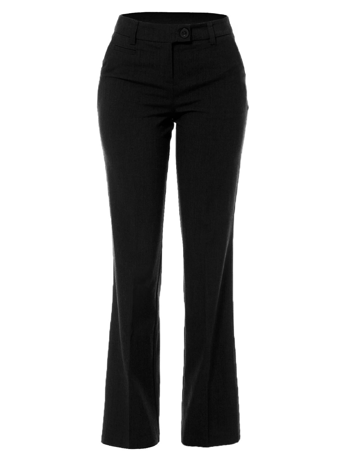 Solid Regular Rise Boot-Cut Stretch Office Slacks with Back and Side Pockets