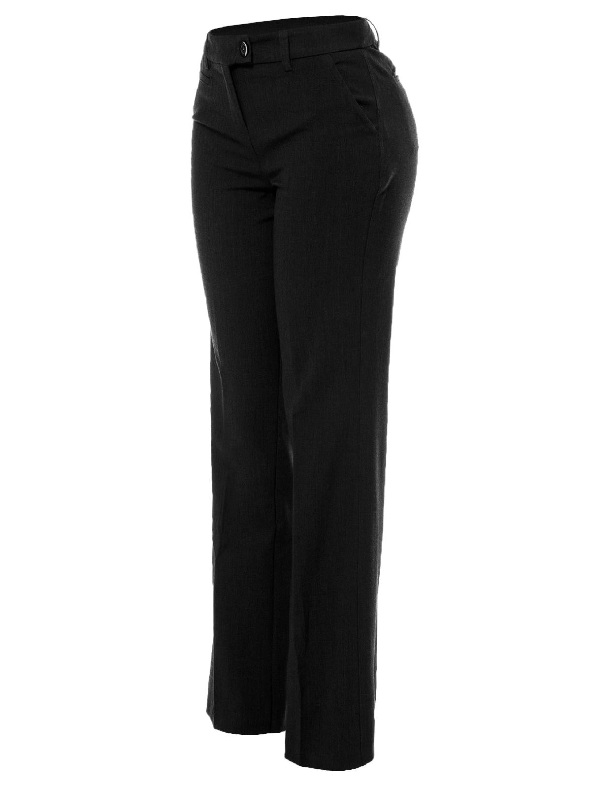 Solid Regular Rise Boot-Cut Stretch Office Slacks with Back and Side Pockets