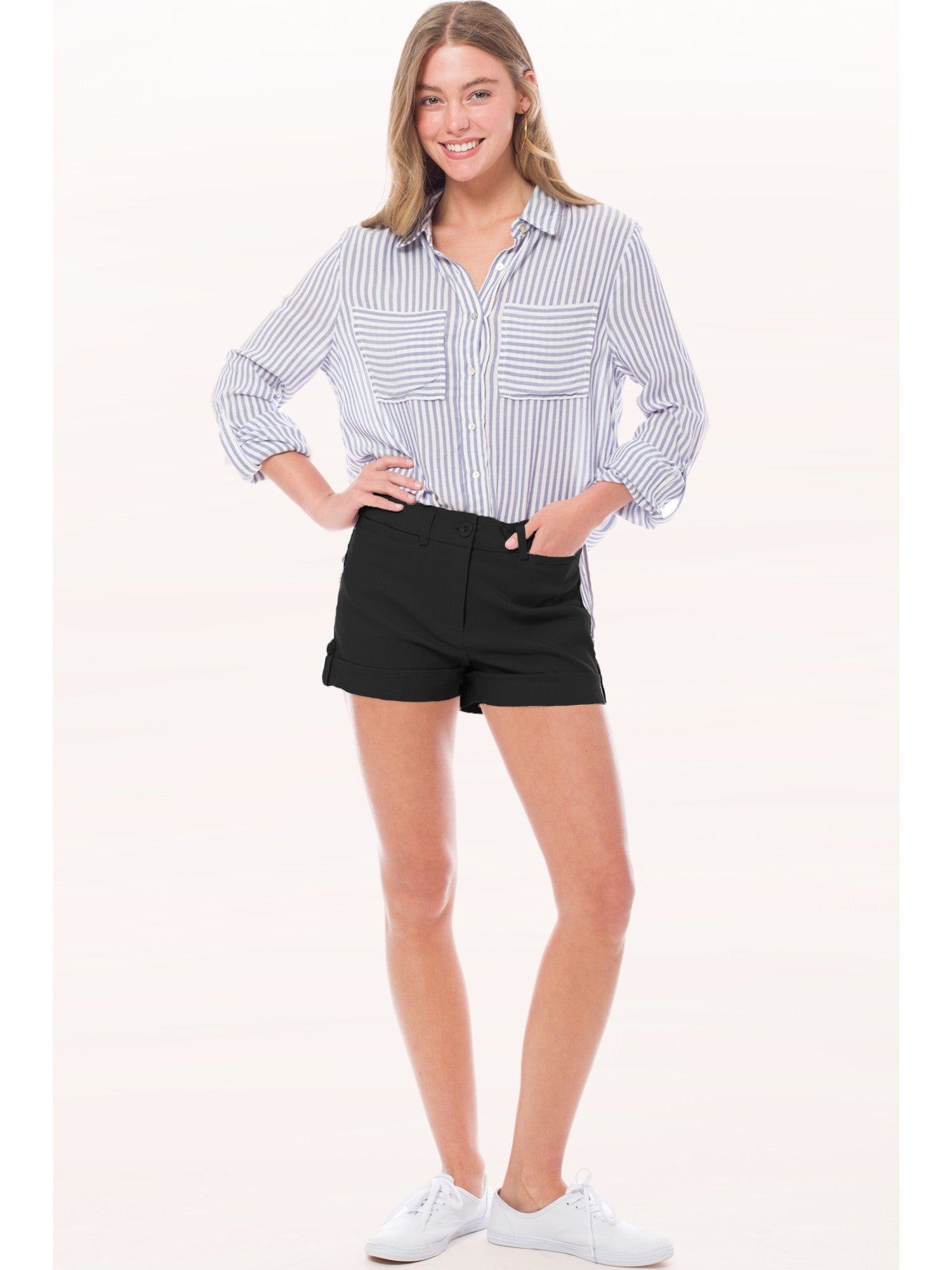 Mixmatchy Body Enhancing Comfort Modern City Cuffed Short with Pockets