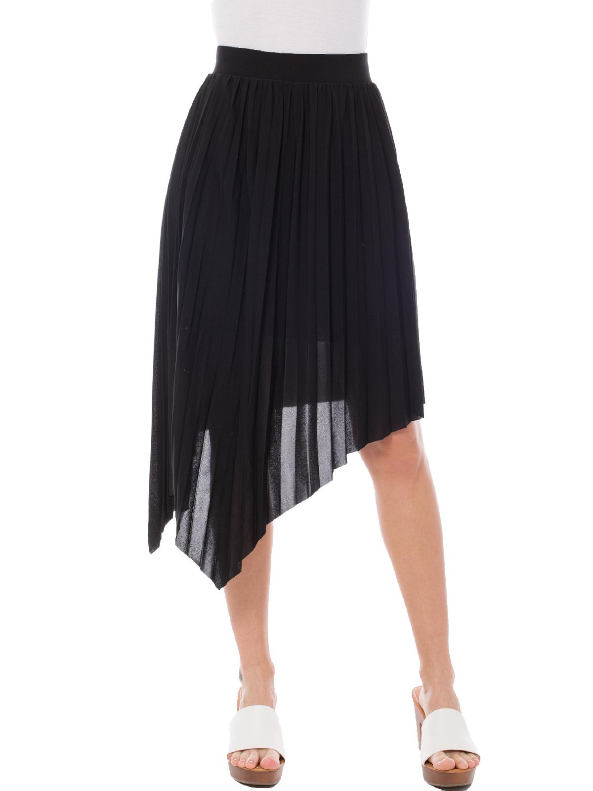 Womens Elastic High Waisted Wide Pleated A-Line Unbalanced Skirt