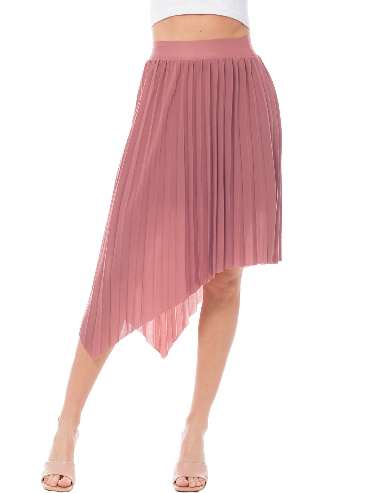 Womens Elastic High Waisted Wide Pleated A-Line Unbalanced Skirt