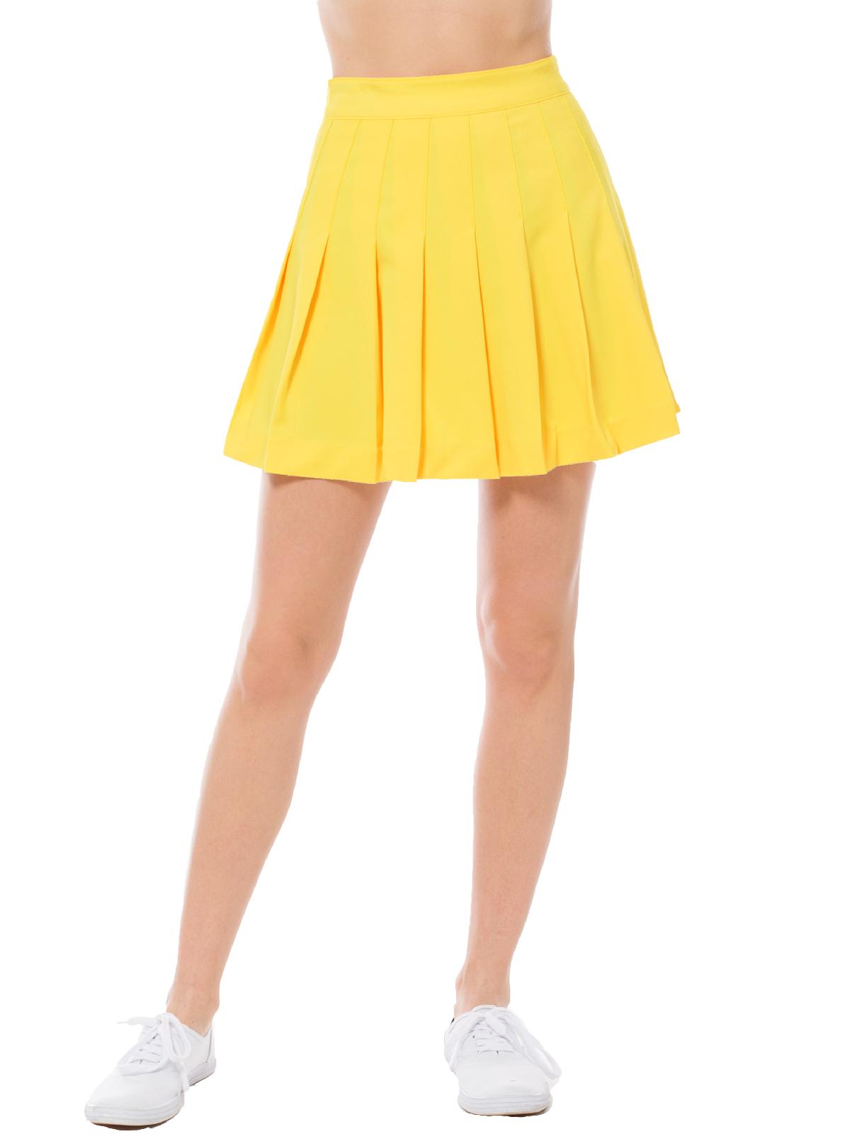 Womens High Waisted Pleated Plain A-line Tennis Mini Skirt with Back Zipper